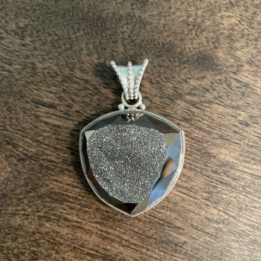 Colleen Lopez Sterling Silver Gunmetal Druzy Quartz Pendant